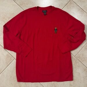 Men’s red waffle long sleeve Polo Ralph Lauren bear shirt